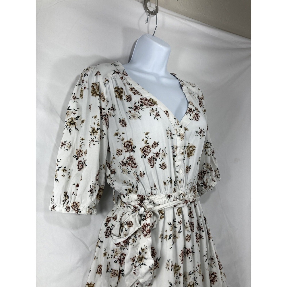 Velvet Heart Floral Print Blouse Size Small White Rayon Tie Ruffle V Neckline - Picture 4 of 15